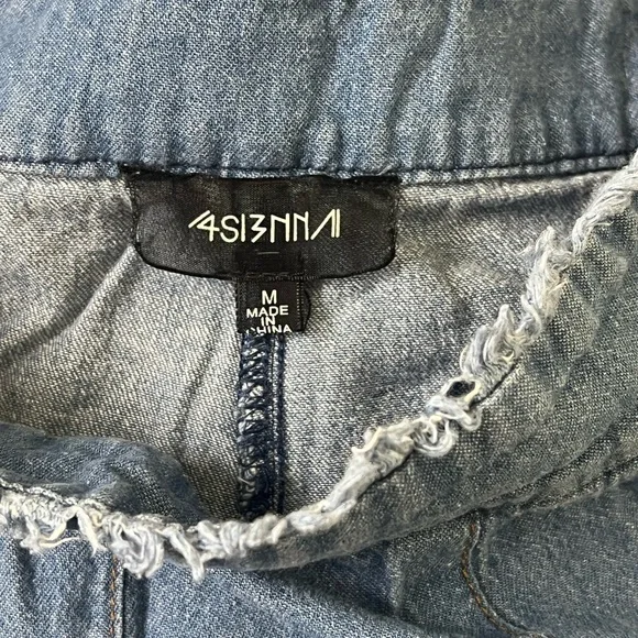 4SI3NNA | High rise cotton wide leg cropped chambray pants size medium - Picture 2 of 14